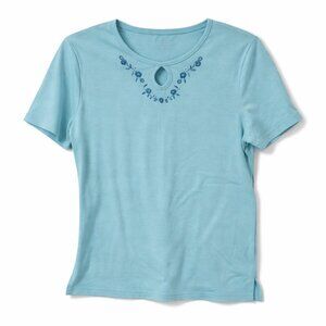 🦜 Alia Sky Blue Floral Embroidered Accent Tee - MP